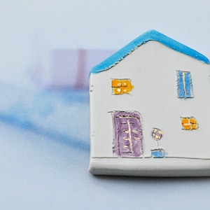 Fridge Ceramic Magnet House with a blue roof, Refrigerator magnets, Little clay house magnets, Kitchen magnets, Croatia, Studio Vitez art image 1