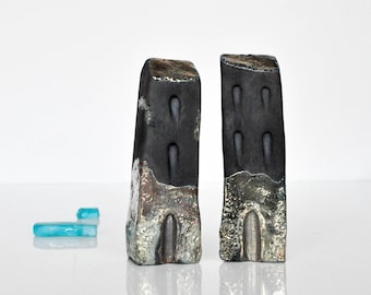 Raku Fired Ceramic Houses Set: Silver Glaze Home Decor