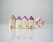 Ceramic Village in Lavander  and Orange - LOVE  - Handmade ceramics houses, White house, OOAK, Wedding favor, Valentines gift