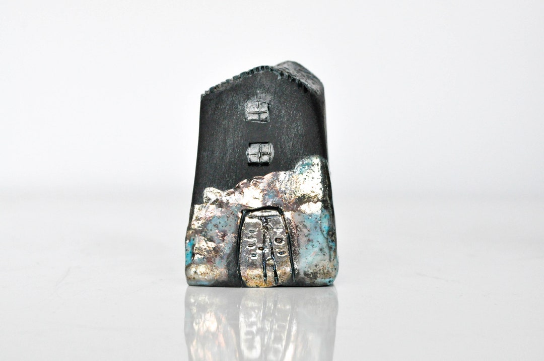 Raku Black and Gold/turqouise Art House by Studio Vitez Art Etsy