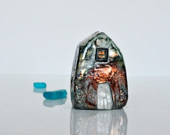 Raku Fired Ceramic House: Hand Sculpted Croatian Village Decor