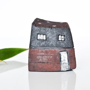 Raku Fired Ceramic Art House Handcrafted with White Windows Decorative Home Accent Unique Housewarming Gift from Vitez Art Croatia image 1