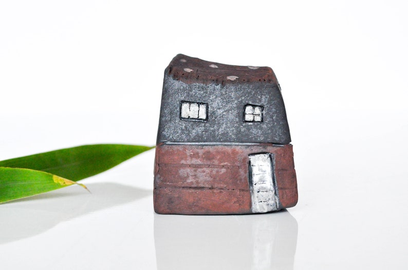 Raku Fired Ceramic Art House Handcrafted with White Windows Decorative Home Accent Unique Housewarming Gift from Vitez Art Croatia image 1