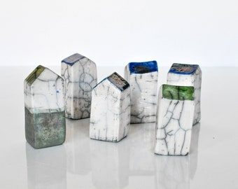 Whimsical Tiny Crackled Houses,  Raku Houses: Unique Art for Your Home