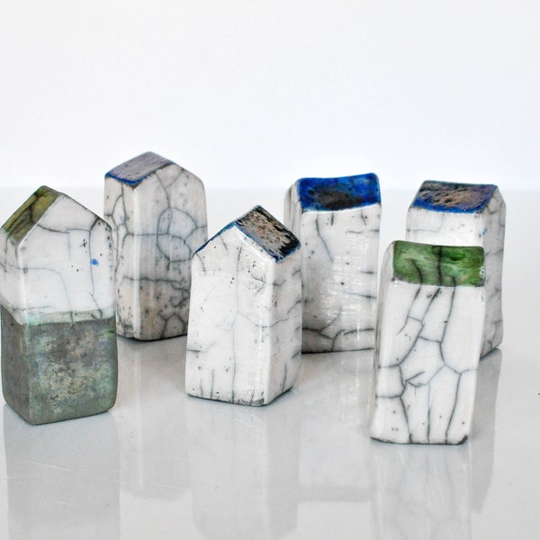 Whimsical Tiny Crackled Houses,  Raku Houses: Unique Art for Your Home