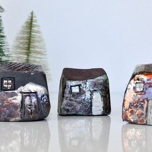 Miniature black house with golden glaze, Raku fired Ceramic houses, Architectural, raku pottery, Croatia, StudioVitezart, Raku and pottery image 6