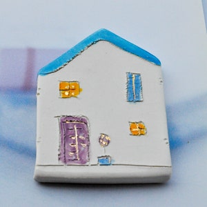 Fridge Ceramic Magnet House with a blue roof, Refrigerator magnets, Little clay house magnets, Kitchen magnets, Croatia, Studio Vitez art image 2