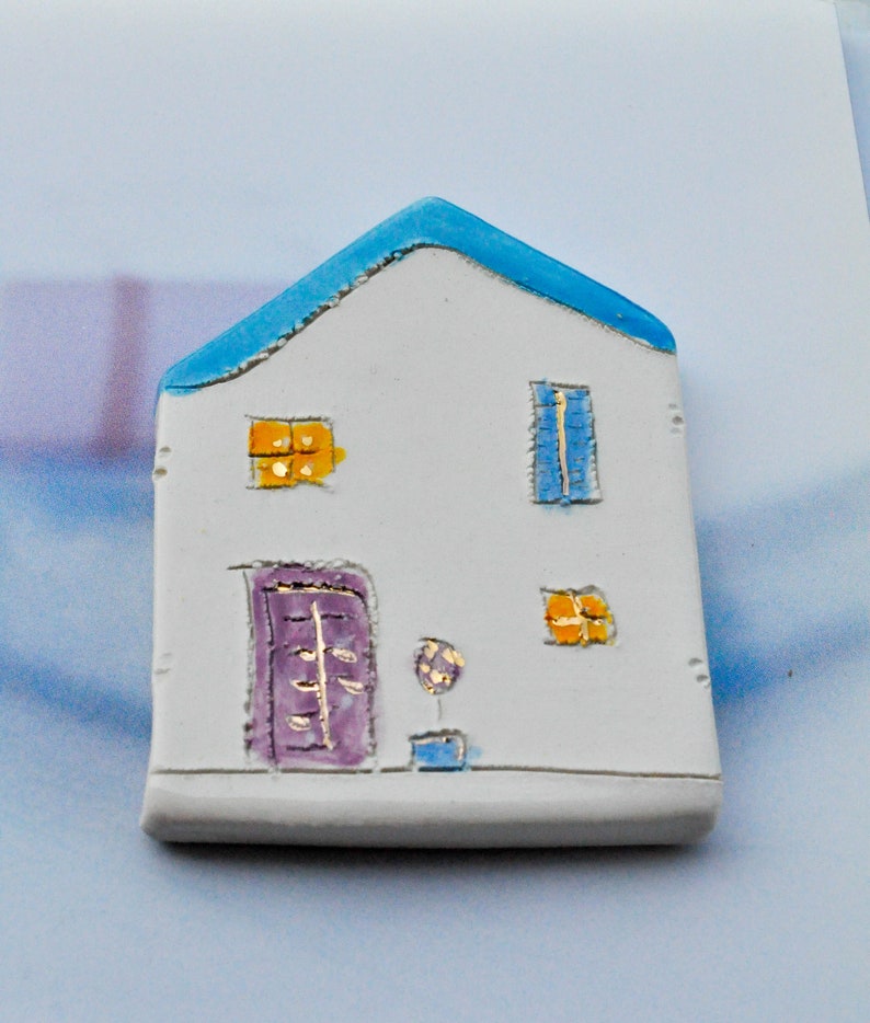 Fridge Ceramic Magnet House with a blue roof, Refrigerator magnets, Little clay house magnets, Kitchen magnets, Croatia, Studio Vitez art image 2