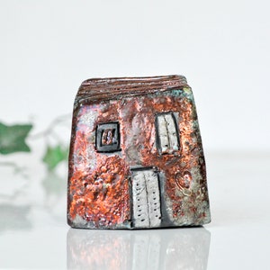 Ceramic raku house, set of 2 Art Copper Raku fired Clay houses ideal couples gift, home decor image 3