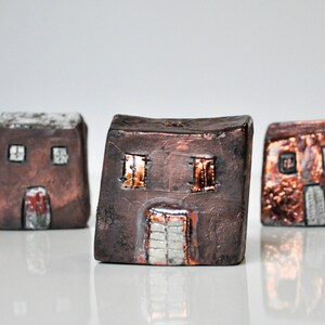 Ceramic raku house, set of 2 Art Copper Raku fired Clay houses ideal couples gift, home decor image 6