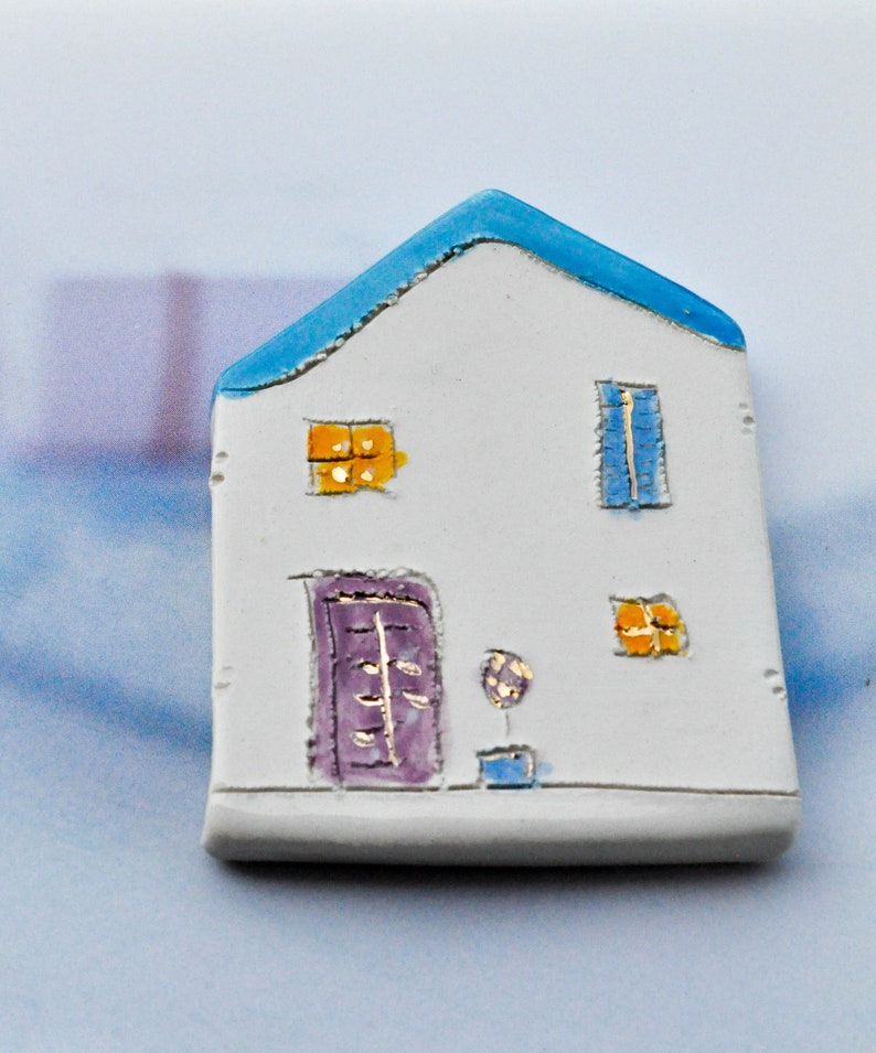 Fridge Ceramic Magnet House with a blue roof, Refrigerator magnets, Little clay house magnets, Kitchen magnets, Croatia, Studio Vitez art image 3