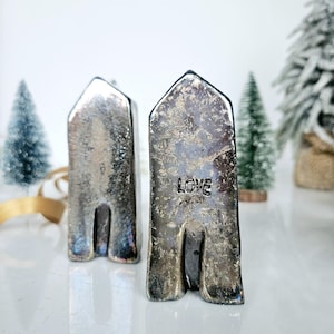 Raku Fired Ceramic Houses Set: Gold Glaze Handmade Home Decor