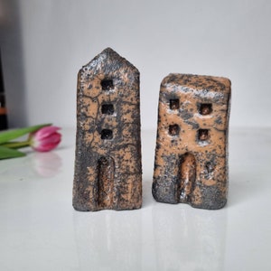 Raku Fired Ceramic Houses: Handcrafted Architectural Decor Set