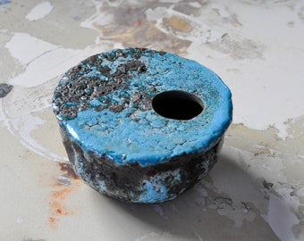 Handcrafted Blue Raku Bowl - Unique Studiovitezart Ceramics, Decorative Centerpiece, Artisanal Croatian Gift for Home
