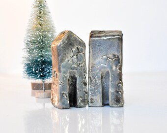 2 SILVER/GOLD raku houses ceramic houses, Modern minimalist clay houses, City buildings, Studio Vitez Art, Etsy, Croatia