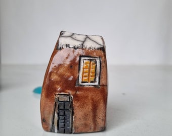 Raku fired Ceramic house in honey color, Hand sculpted Unique Ceramics  Architectural Home decor, Croatian village, Vitezart