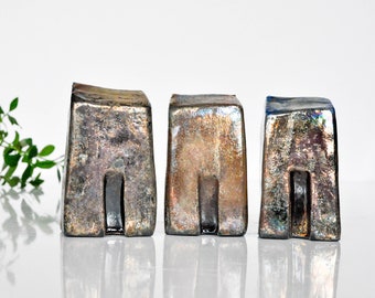 Set of 3 Raku fired Ceramic houses, Golden glaze, Handmade by Studio Vitez Art, Unique Ceramics Architectural Home decor, Croatia, Etsy