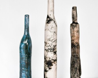 Unique Hand-Sculpted Ceramic Bottles - Raku and Glazed Art