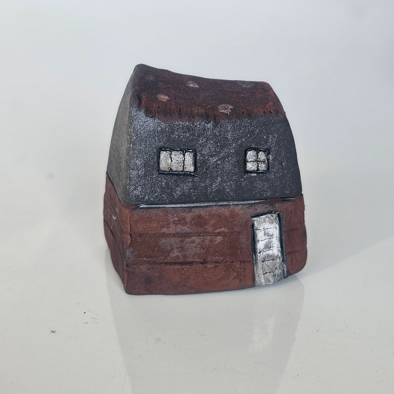 Raku Fired Ceramic Art House Handcrafted with White Windows Decorative Home Accent Unique Housewarming Gift from Vitez Art Croatia image 3