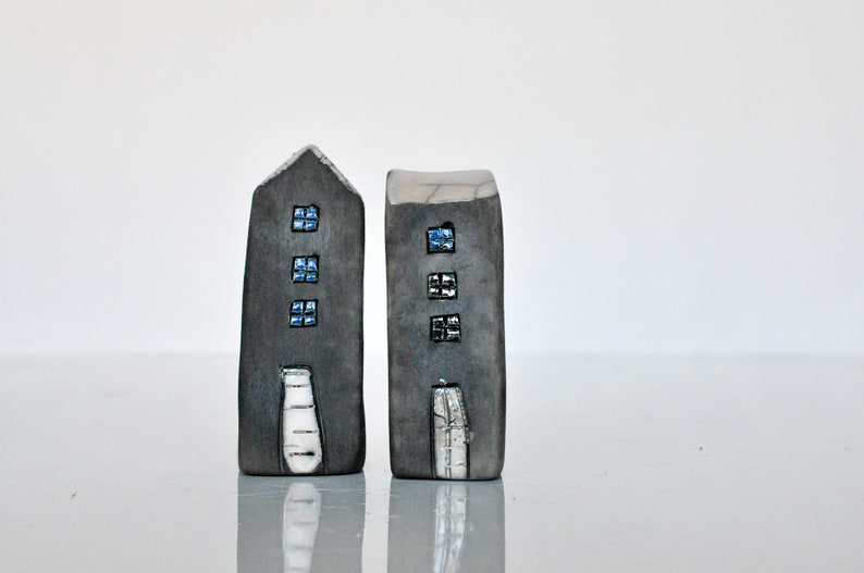 Black Raku Ceramic houses City buildings Handmade Unique Ceramics Architectural Home decor, raku pottery, Croatia image 1