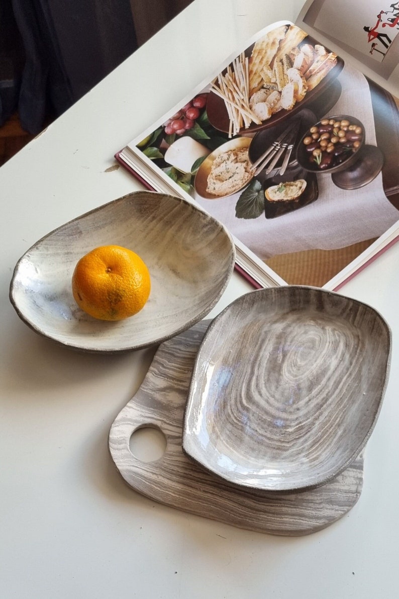 Elegant Handmade Ceramic Bowl Marble Gray & White, Versatile Serving Dish, Perfect Fruit Bowl or Table Centerpiece, Artisan Vitez Creation image 1