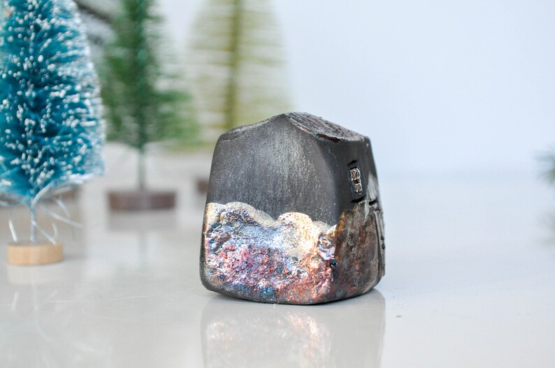 Miniature black house with golden glaze, Raku fired Ceramic houses, Architectural, raku pottery, Croatia, StudioVitezart, Raku and pottery image 3