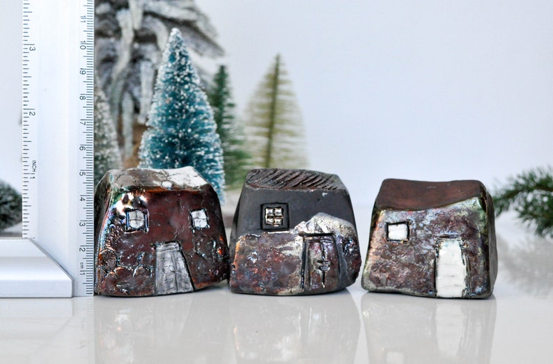 Miniature black house with golden glaze, Raku fired Ceramic houses, Architectural, raku pottery, Croatia, StudioVitezart, Raku and pottery image 7