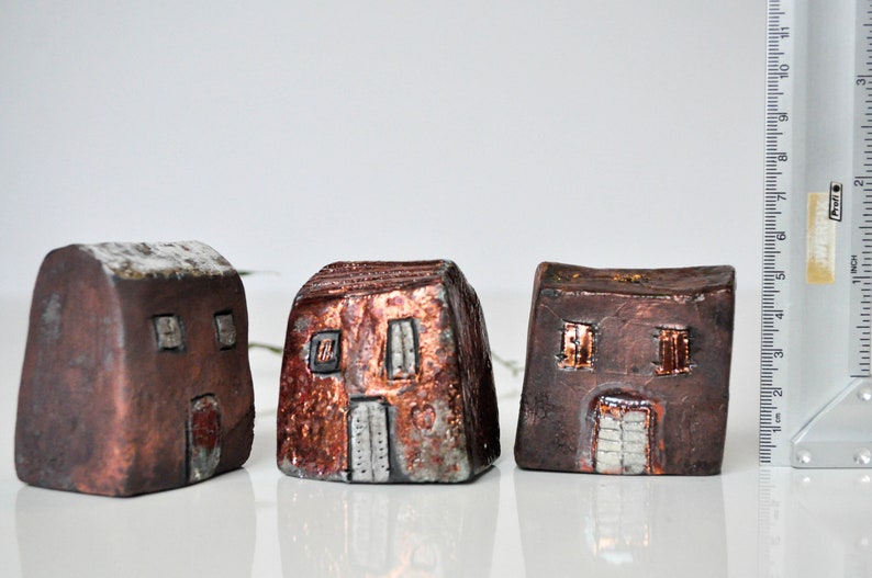 Ceramic raku house, set of 2 Art Copper Raku fired Clay houses ideal couples gift, home decor image 8