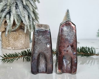 Set of 2 Raku fired Ceramic houses with copper glaze, Handmade by Studio Vitez art unique Ceramics Architectural Home, Croatia