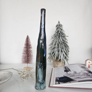 Unique Hand-Sculpted Ceramic Bottles -Dark green-blue Glossy Glazed Art