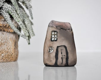 Raku Pottery House: Hand Sculpted Ceramic Art, Gray Tones