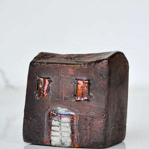 Ceramic raku house, set of 2 Art Copper Raku fired Clay houses ideal couples gift, home decor image 2