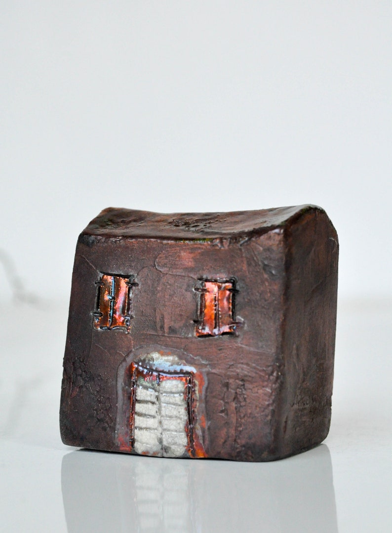 Ceramic raku house, set of 2 Art Copper Raku fired Clay houses ideal couples gift, home decor image 2