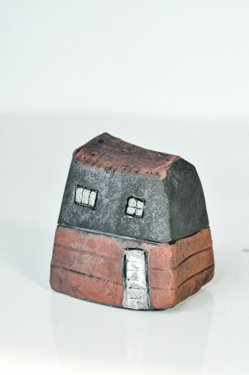 Raku Fired Ceramic Art House Handcrafted with White Windows Decorative Home Accent Unique Housewarming Gift from Vitez Art Croatia image 5