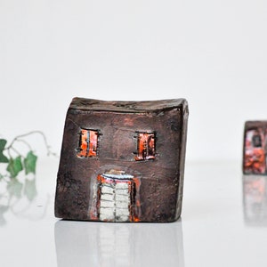 Ceramic raku house, set of 2 Art Copper Raku fired Clay houses ideal couples gift, home decor image 9