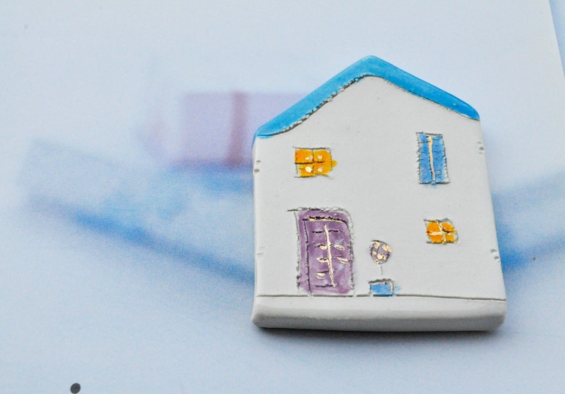 Fridge Ceramic Magnet House with a blue roof, Refrigerator magnets, Little clay house magnets, Kitchen magnets, Croatia, Studio Vitez art image 1
