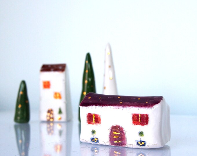 Unique Christmas Home Decor Hause, Miniature Handmade Pottery Sculpture