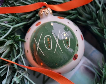 Christmas Bauble with XOXO Script with GOLD, Christmas Ceramic Ornament, Christmas Gift handmade in Croatia