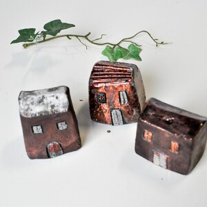Ceramic raku house, set of 2 Art Copper Raku fired Clay houses ideal couples gift, home decor image 7