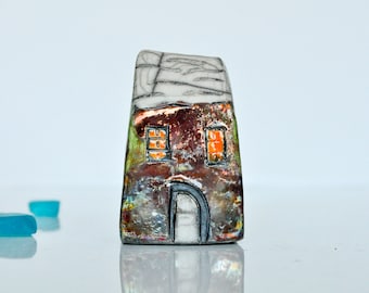 Handmade Raku Pottery House: Colorful Ceramic City Building Art