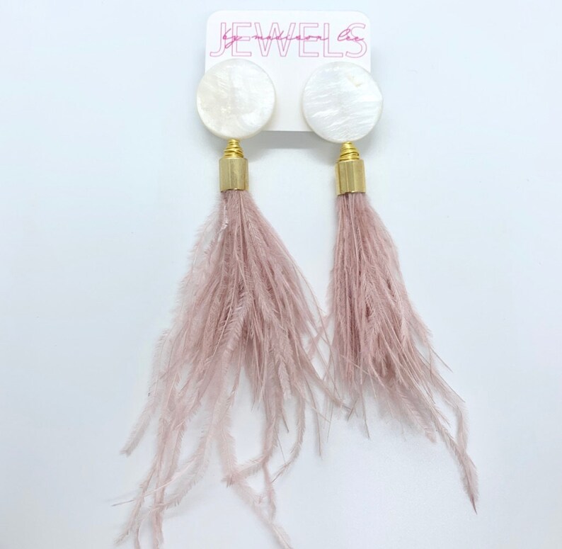 Turks Earrings Wire Wrapped Pearl Feather Tassel Earrings pink valentines day earrings