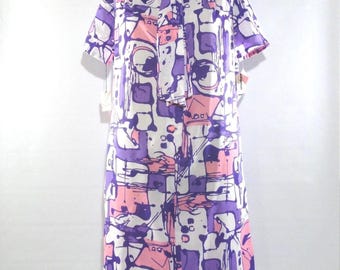 1960s Mod Shirtdress 20 1/2, Vintage Nancy Allen Casuals Kitty Bow, Artsy XXL