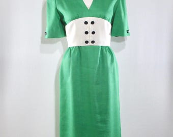 1980s Color Block Dress 10, Vintage Bill Blass Designer Collection III, Green White, Tags