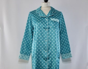 Unworn, Turquoise Floral Nightshirt Small, Vintage 80s 90s Norm Thompson Poly Cotton Two Toned Sleepwear, Chest Pocket