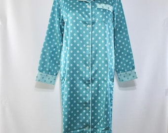 Turquoise Floral Nightshirt Small, Vintage 80s 90s Norm Thompson Sleepwear, Unworn