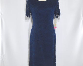 Navy Lace Dress 10 P, Vintage 1980s Liz Claiborne Special Event Wear, Unworn