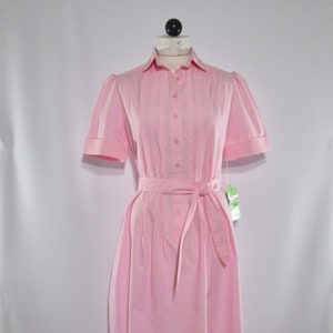 Preppy Pleated Short Sleeved Shirt Dress 70s Pink Day Dress Vintage 1970s Schrader Sport Cotton Polyester Shirtdress NOSWT