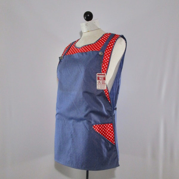 Red, White & Blue Smock Small, Vintage 1970s Venus Creations Cotton Polyester Apron, Cute Chore Cover, Unworn Deadstock