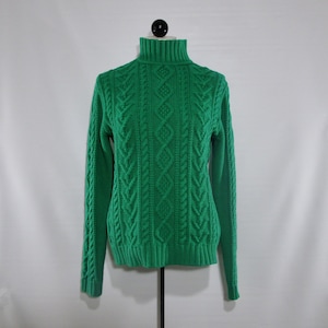 Cotton Cable Pullover Large, Vintage 1990s Dark Green Cable Knit Sweater, CHAPS Preppy Jumper LRG, Deadstock