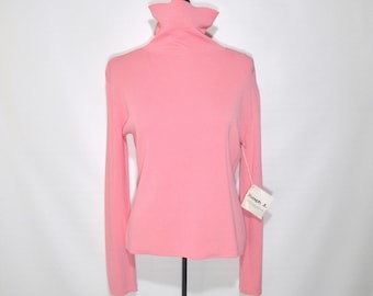 1990s Pink Turtleneck L, Vintage Joseph A Sweater Large, Viscose Nylon Pullover, Tag